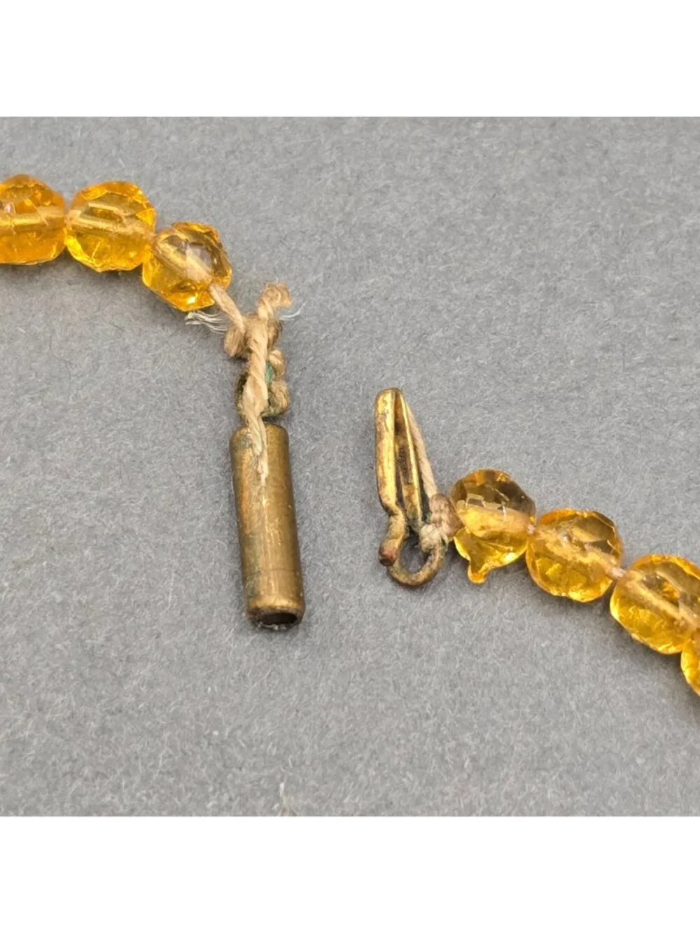 Art Deco Citrine Crystal Necklace Vintage Graduated Cut Bohemian Glass Bead Stat - Picture 11 of 16
